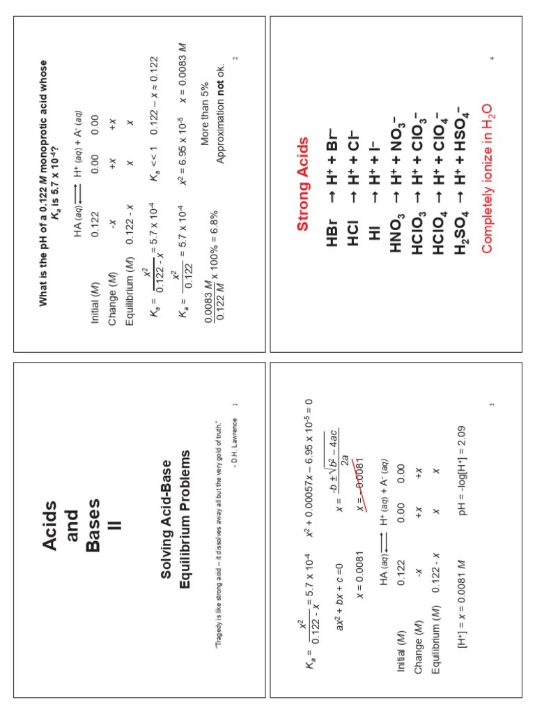 Lecture 12.2 - Solving Acid-Base Problems | PDF | Acid | Ph
