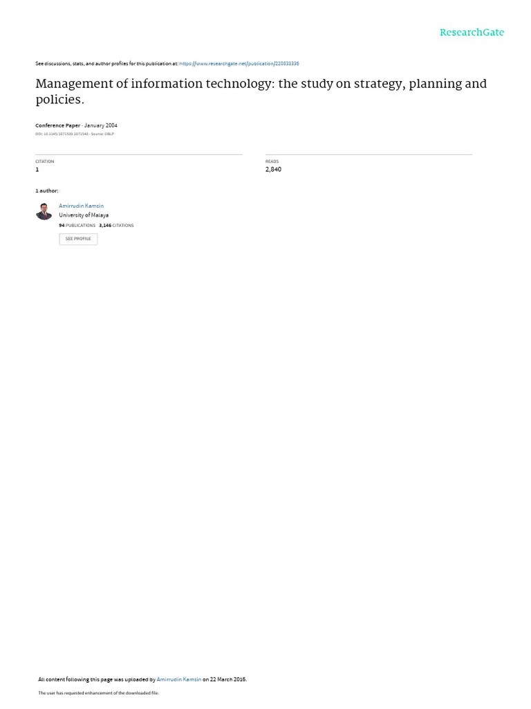 Management Of Information Technology The Study On | PDF | Strategic ...