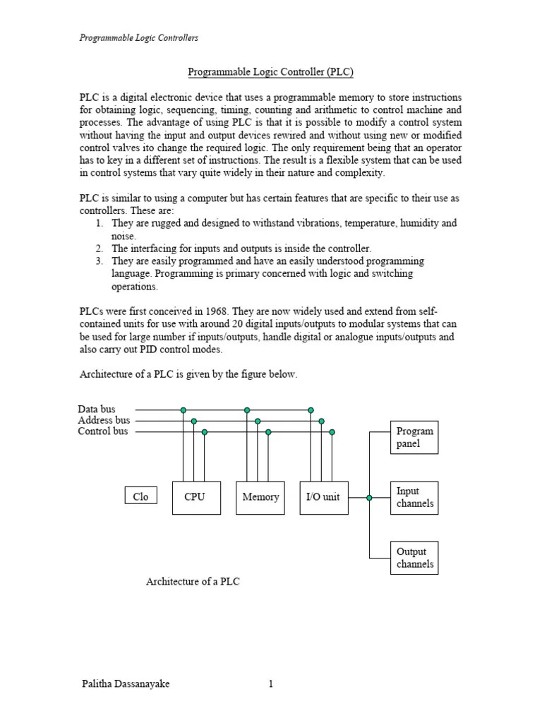 Lecture 6 - PLC - Note | PDF | Programmable Logic Controller | Input/Output
