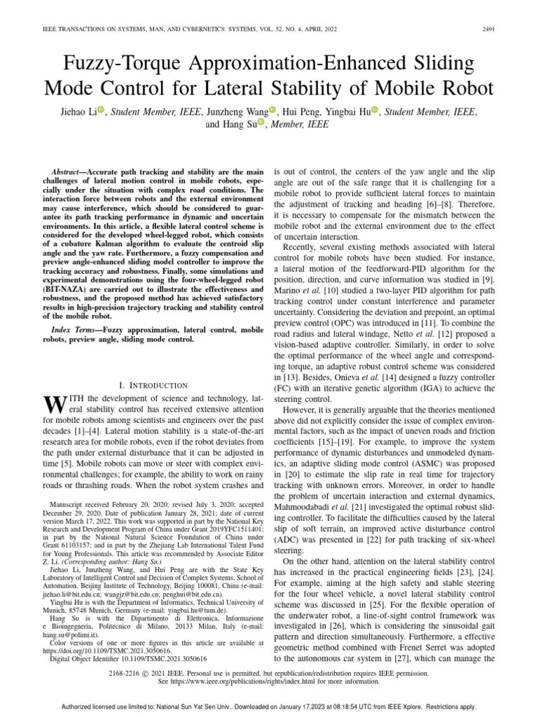 Fuzzy-Torque Approximation-Enhanced Sliding Mode Control For Lateral Stability Of Mobile Robot ...