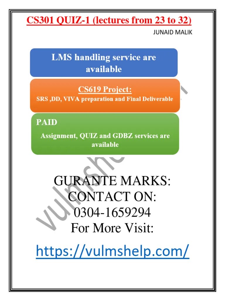 CS301 Quiz 1 BY JUNAID | PDF | Algorithms And Data Structures