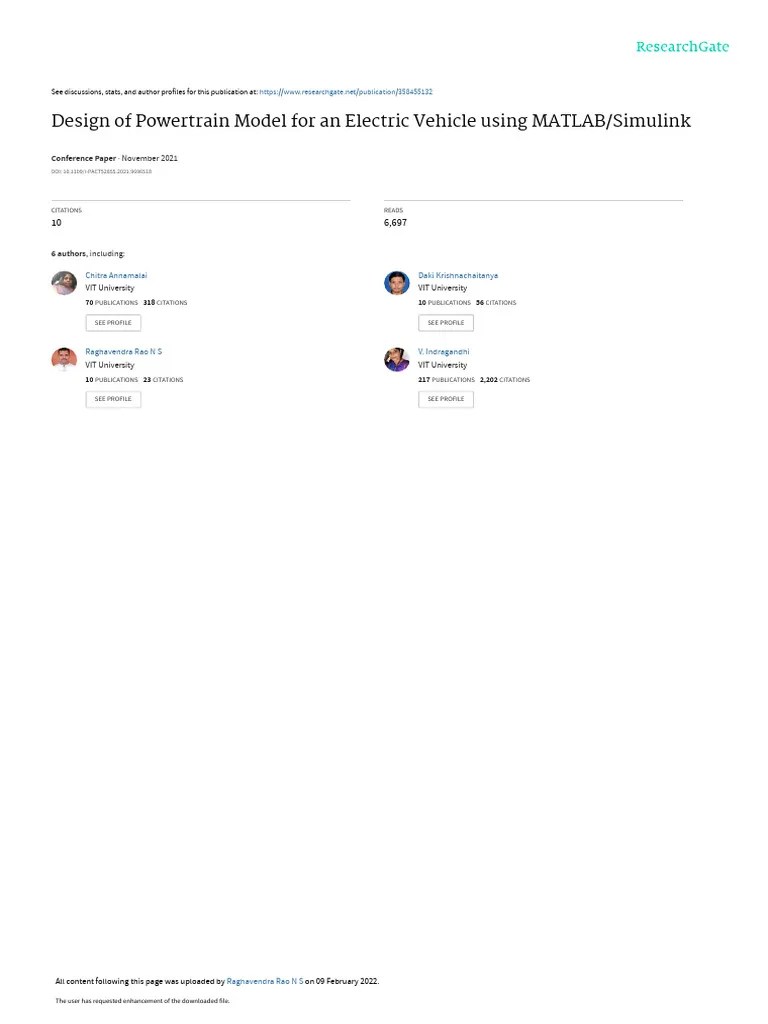 Design Of Powertrain Model For An Electric Vehicle Using MATLAB ...