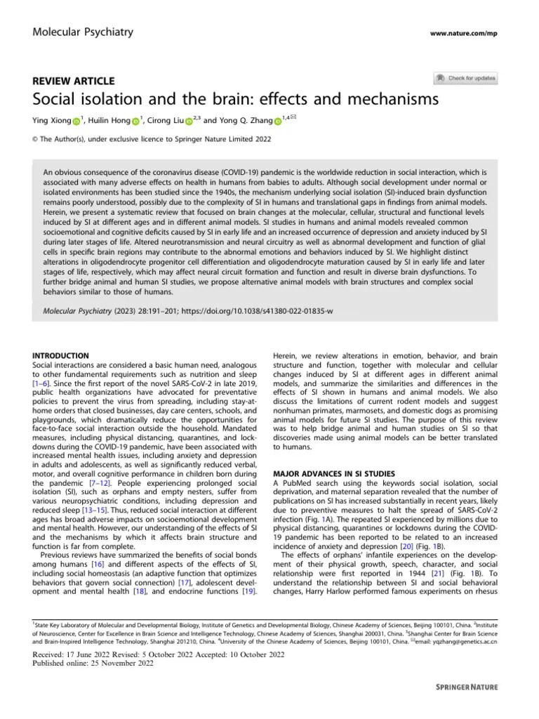 Social Insolation And The Brain | PDF | Prefrontal Cortex | Neuron