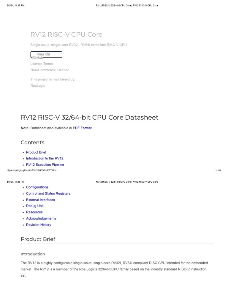 RV12 RISC-V 32 - 64-Bit CPU Core - RV12 RISC-V CPU Core | PDF | Central ...