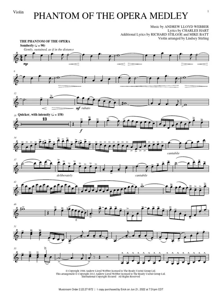 Phantom Of The Opera Medley | PDF | Musical Theatre | West End Theatre