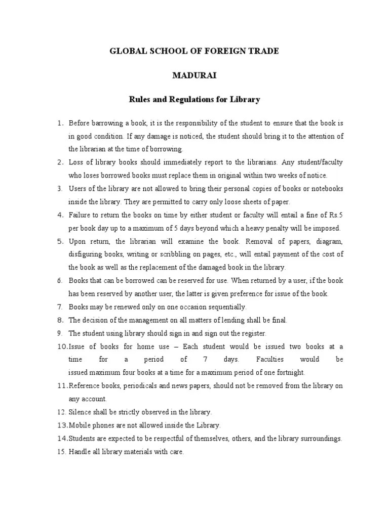 Rules And Regulations To Be Followed In Library | Books | Libraries