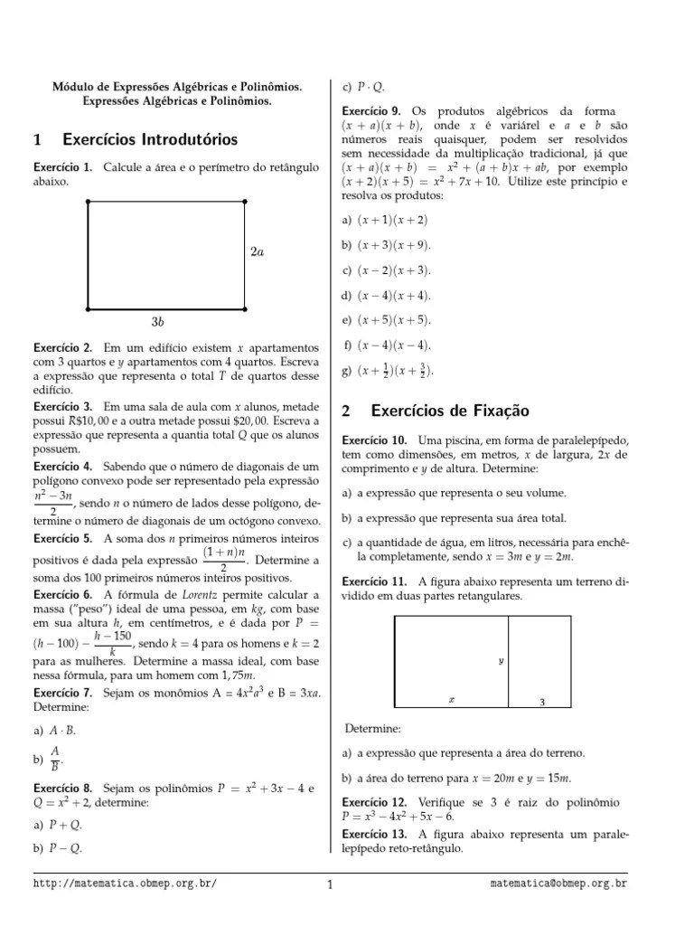 Expressoes Algebricas E Polinomios | PDF | Álgebra Abstrata | Álgebra