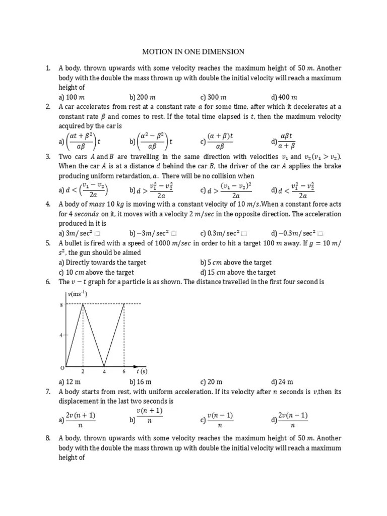 Motion In One Dimension | PDF | Acceleration | Velocity