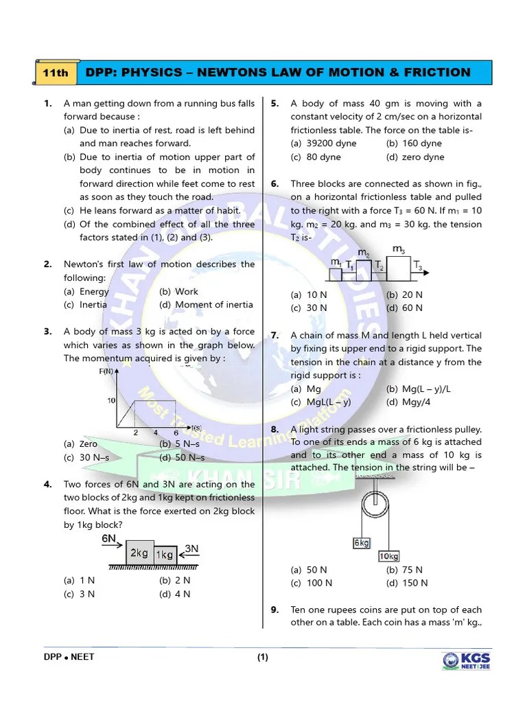 Newton's Laws Of Motion _ DPP 1_6204431003 | PDF | Force | Tension ...
