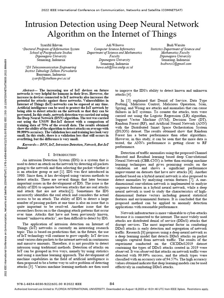 Intrusion Detection Using Deep Neural Network Algorithm On The Internet Of Things | PDF | Deep ...
