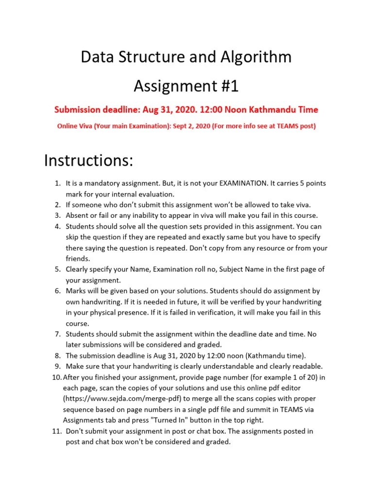 Assigment Of Data Structure And Algorithm For BE SE Third Sem 1 | PDF ...
