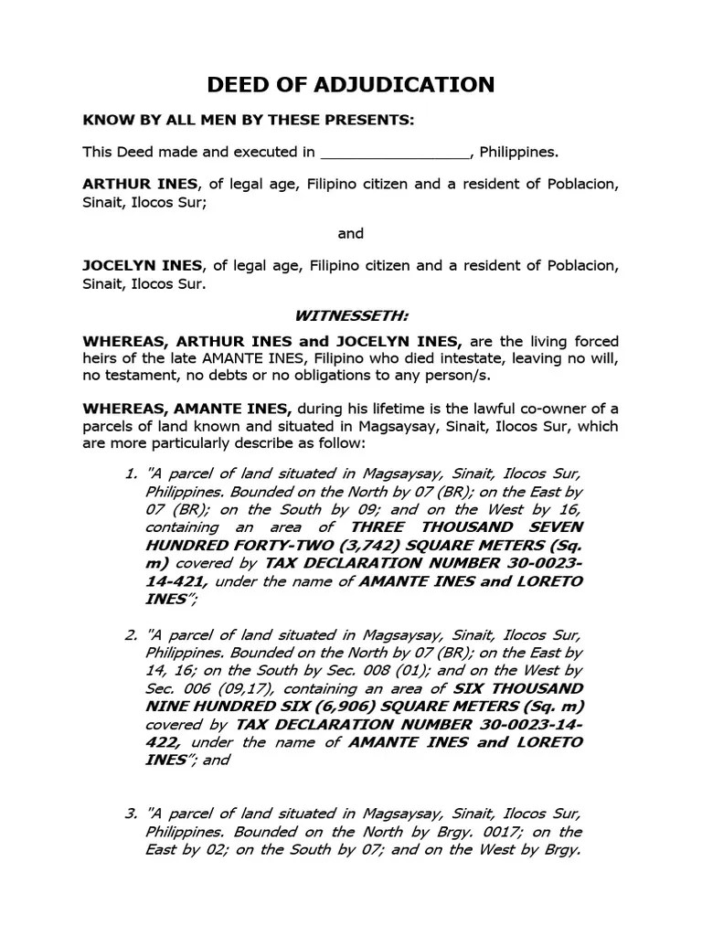 Deed Of Adjudication | PDF | Private Law | Common Law