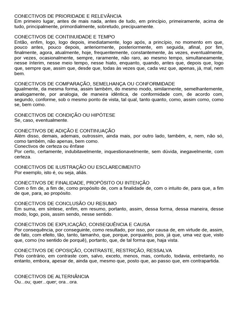 Lista De Conectivos | PDF | Tempo | Intenção