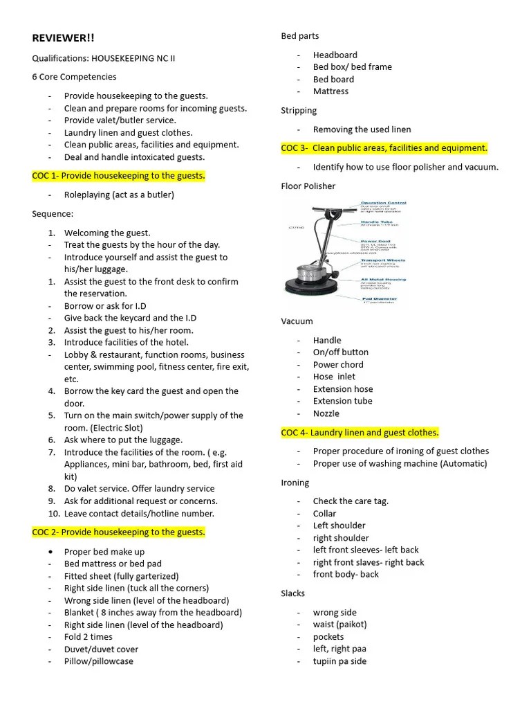 REVIEWER NC II Housekeeping 2 | PDF | Housekeeping | Personal Protective Equipment