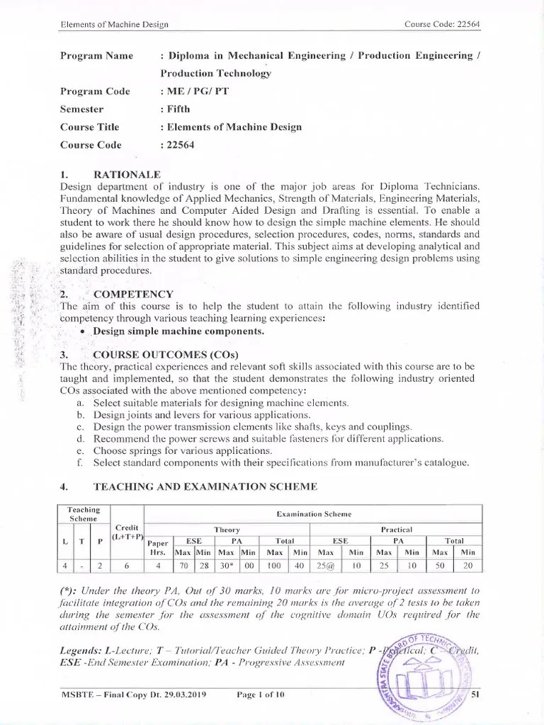 Elements Of Machine Design | PDF