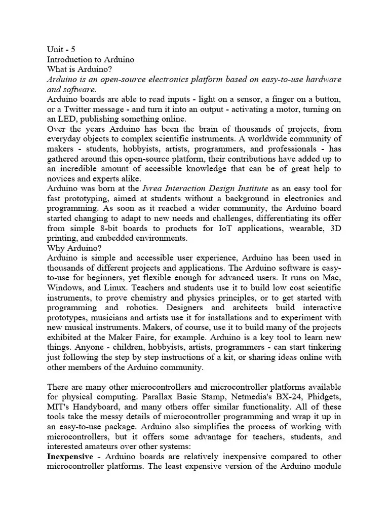 Introduction To Arduino | PDF | Arduino | Microcontroller