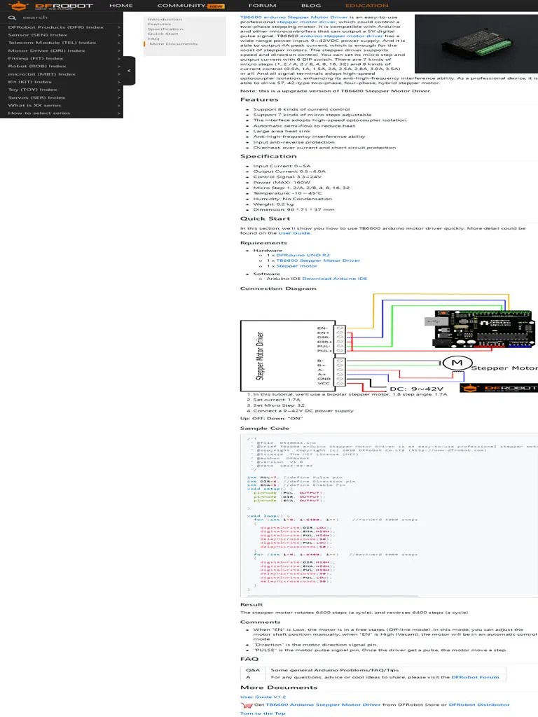 TB6600_Stepper_Motor_Driver_SKU__DRI0043-DFRobot | PDF | Arduino ...