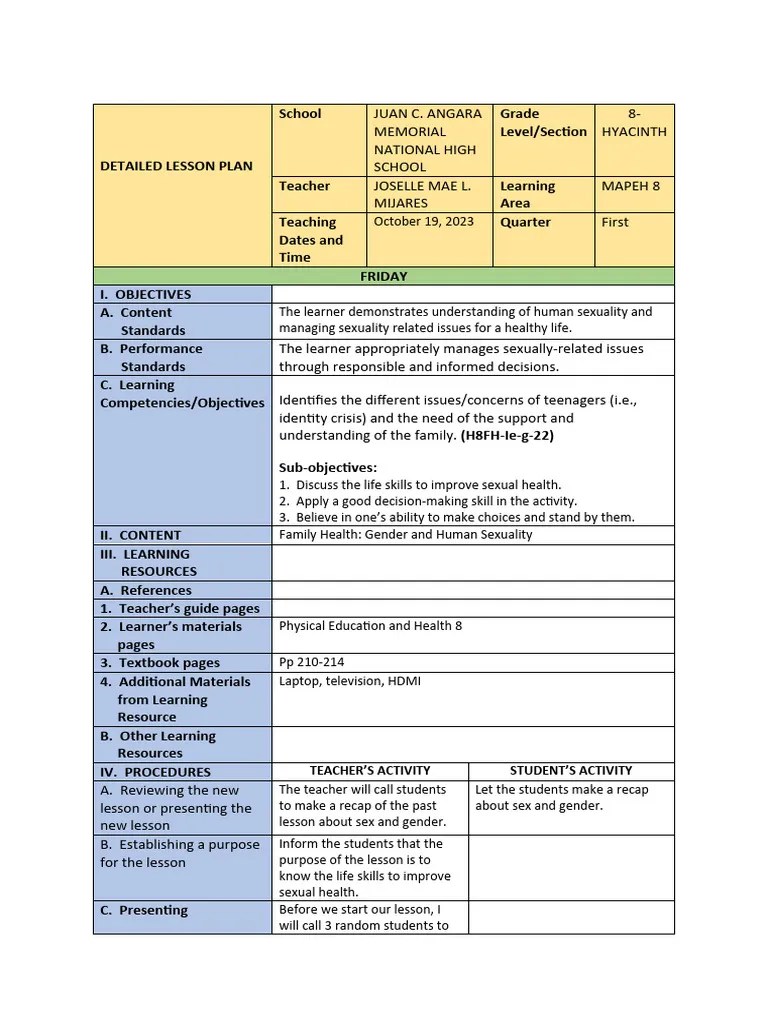 DETAILED LESSON PLAN In Life Skills | PDF | Teachers | Learning