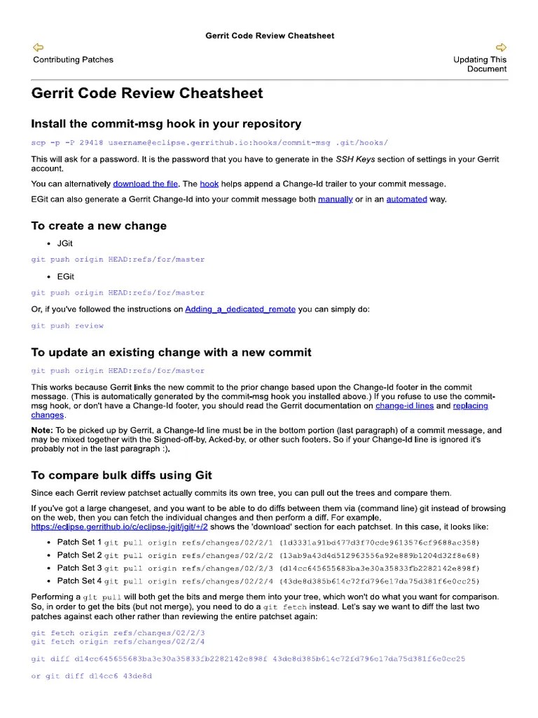 Gerrit Code Review Cheatsheet | PDF