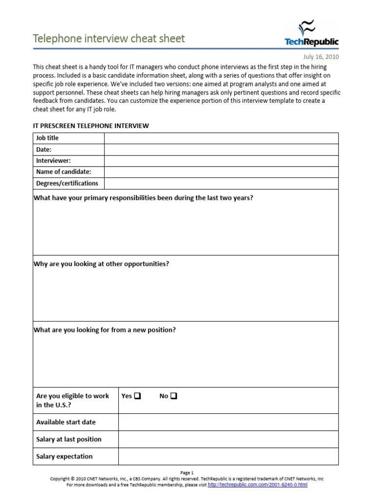 Phone Interview Cheat Sheet | PDF | Operating System | Application Software