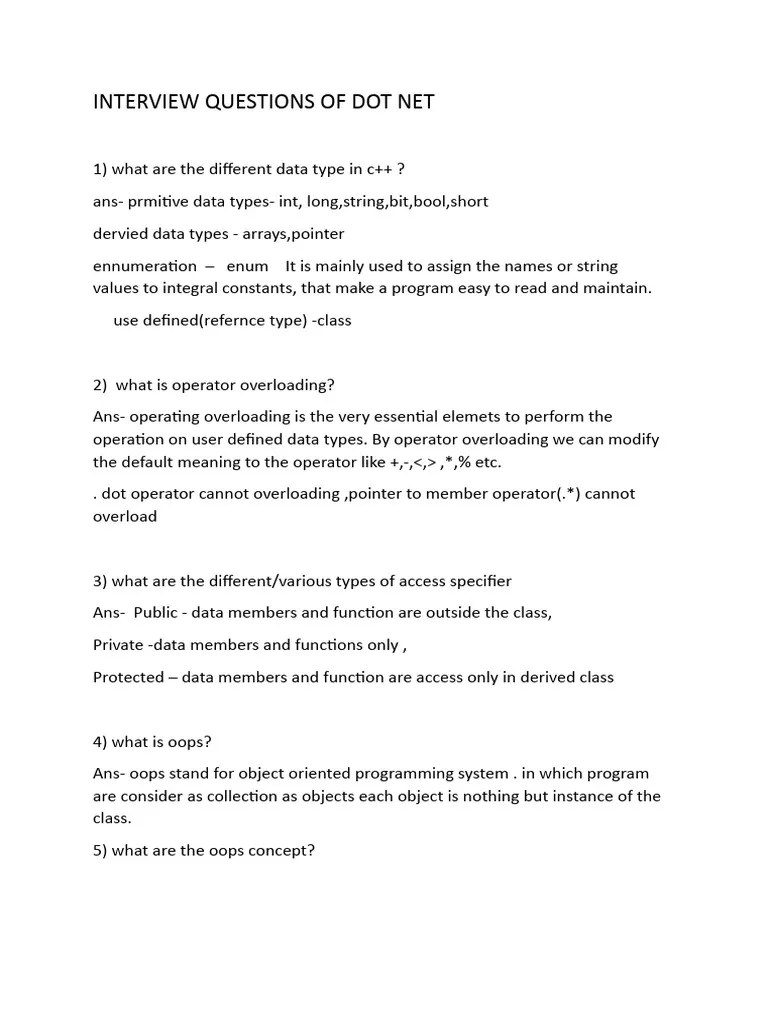 INTERVIEW QUESTIONS OF DOT NET | PDF | Method (Computer Programming ...