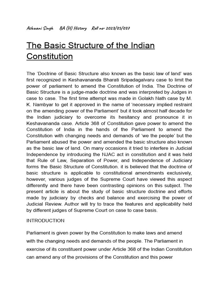 The Basic Structure Of The Indian Constitution | PDF | Constitution | Supreme Court Of India