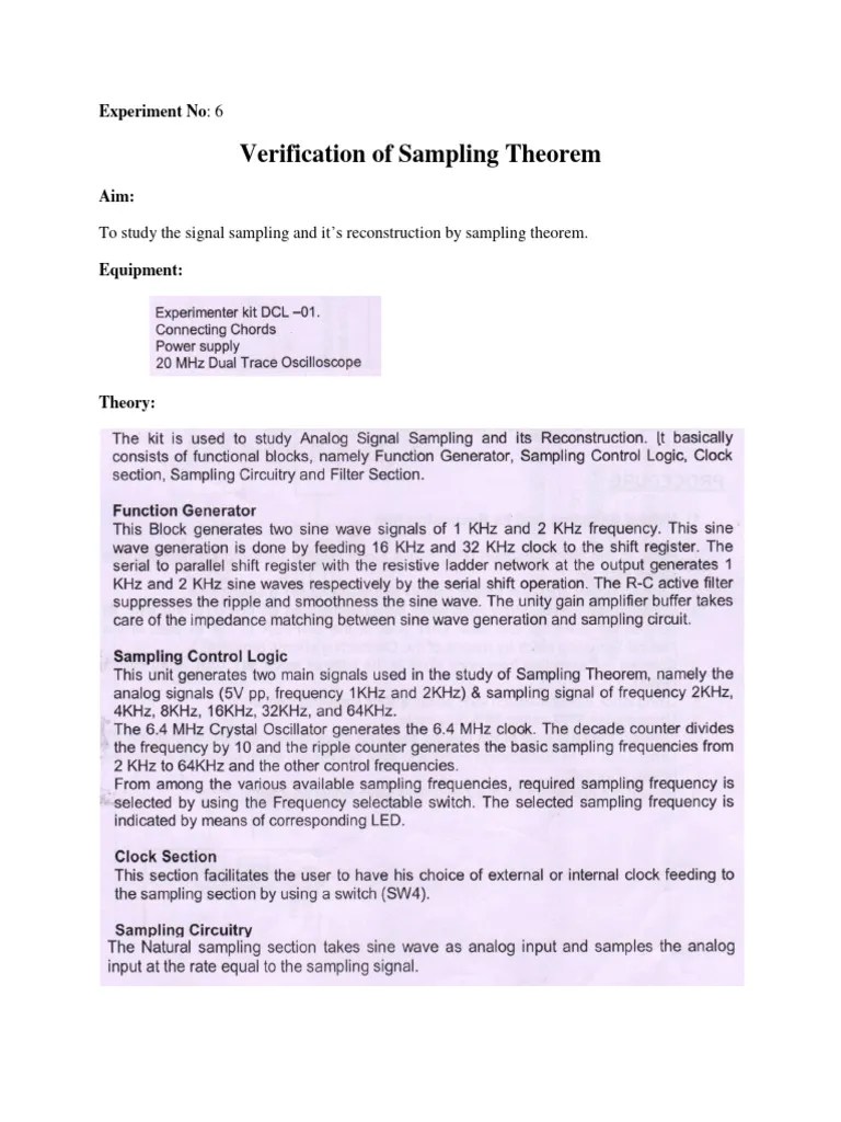 Verification Of Sampling Theorem | PDF