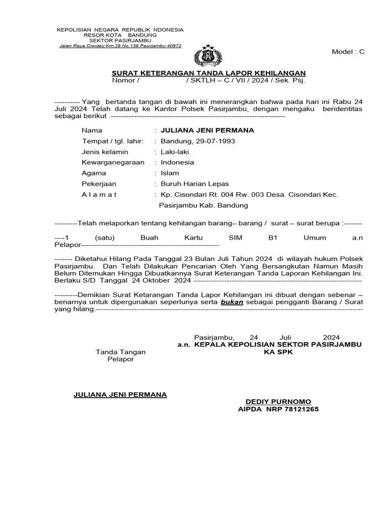 SURAT KEHILANGAN | PDF