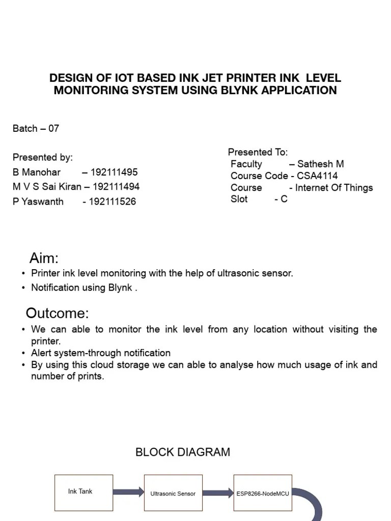 Design Of Iot Based Ink Jet Printer Ink Level Monitoring System Using ...