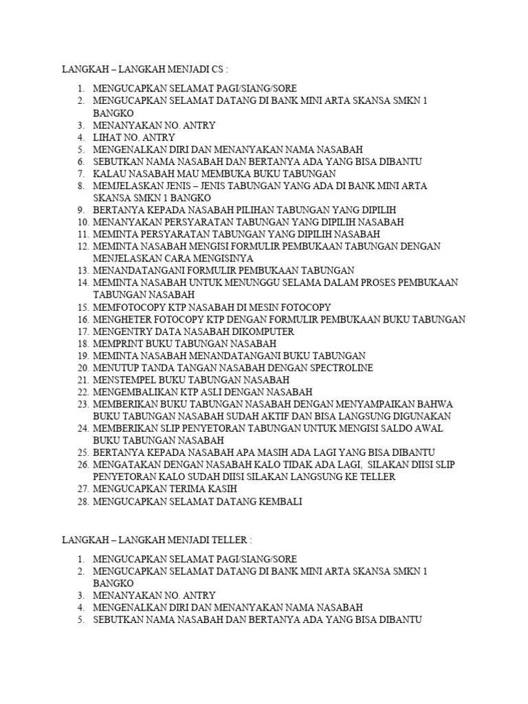 Langkah Menjadi CS & Teller | PDF