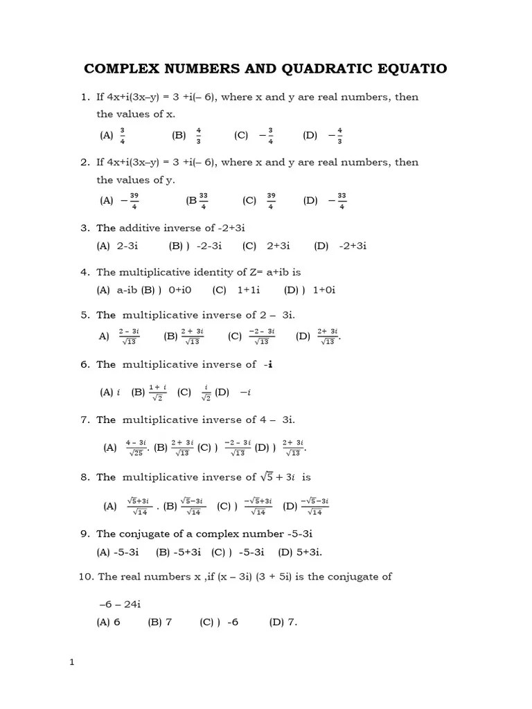 Complex Numbers MCQS | PDF | Complex Number | Mathematical Concepts