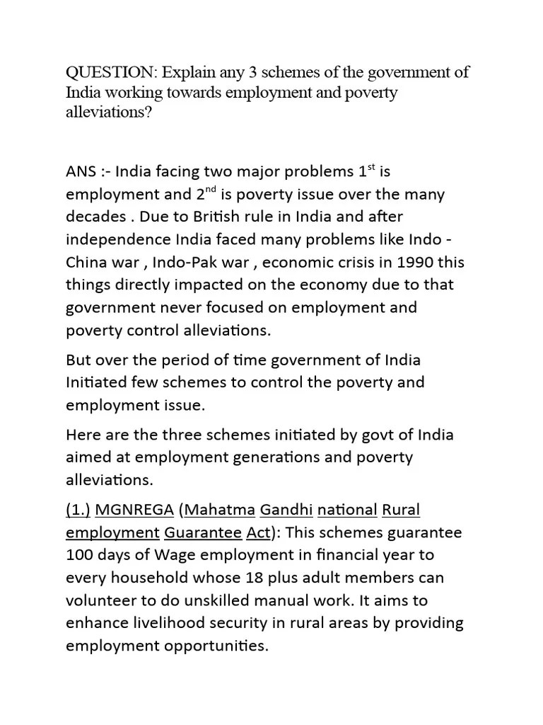 Explain Any 3 Schemes Of Govt Of India Working Towards Employment | PDF