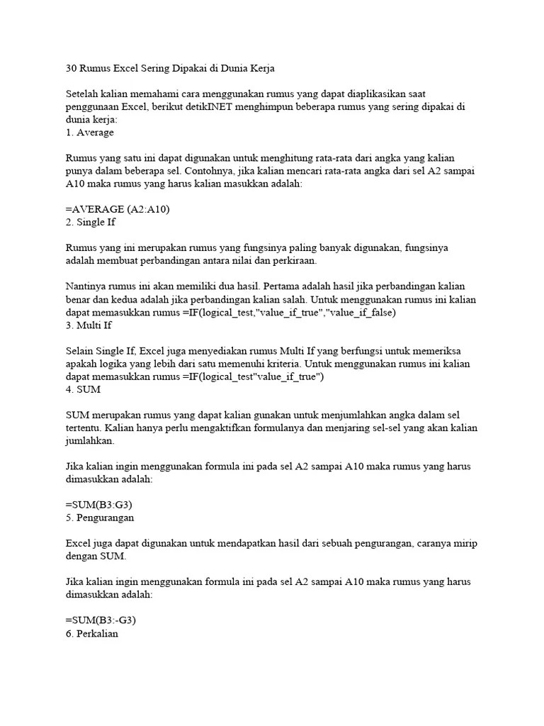 Rumus Excel Lengkap Yang Sering Dipakai Di Dunia Kerja | PDF