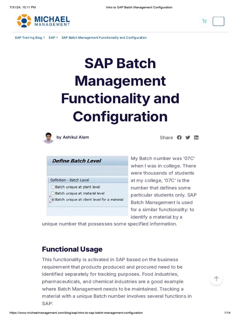 Intro To SAP Batch Management Configuration | PDF | Warehouse | Inventory