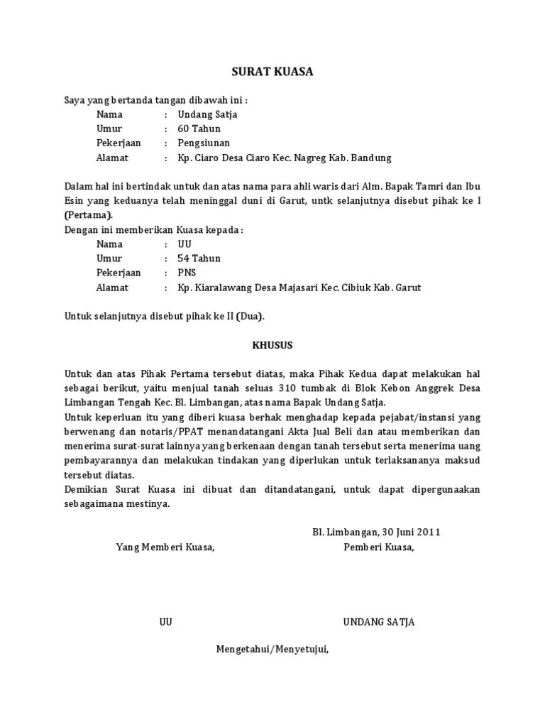 Mengurus surat keterangan ahli waris atau surat keterangan waris (skw) merupakan hal yang sangat penting. Contoh Surat Kuasa Tanah Pdf