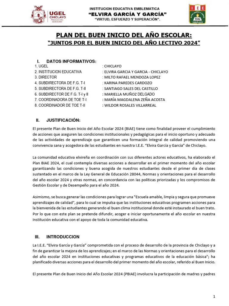 Plan De Bienvenida Y Apertura Al Año Escolar 2024 | PDF | Escuelas | Enseñando