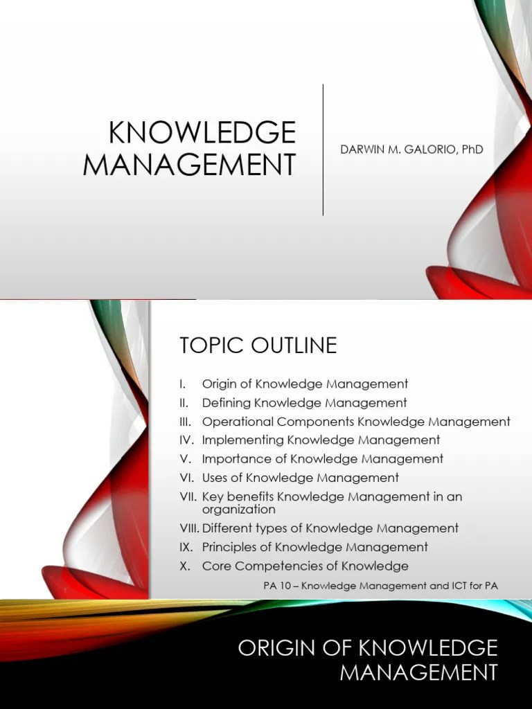 PA10 Lesson 1 Origin Of Knowledge Management IBACMI | PDF | Knowledge ...
