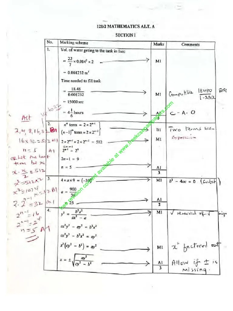 2021 KCSE Mathematics Paper 2 Marking Scheme | PDF