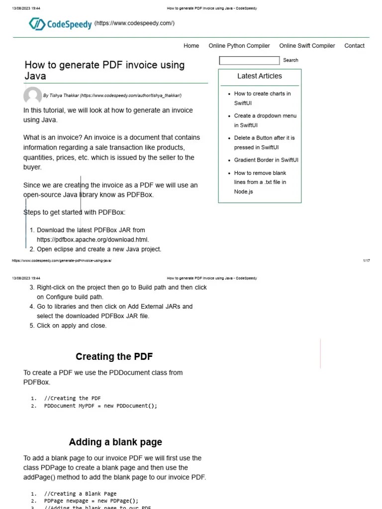 How To Generate PDF Invoice Using Java - CodeSpeedy | PDF | Swift ...