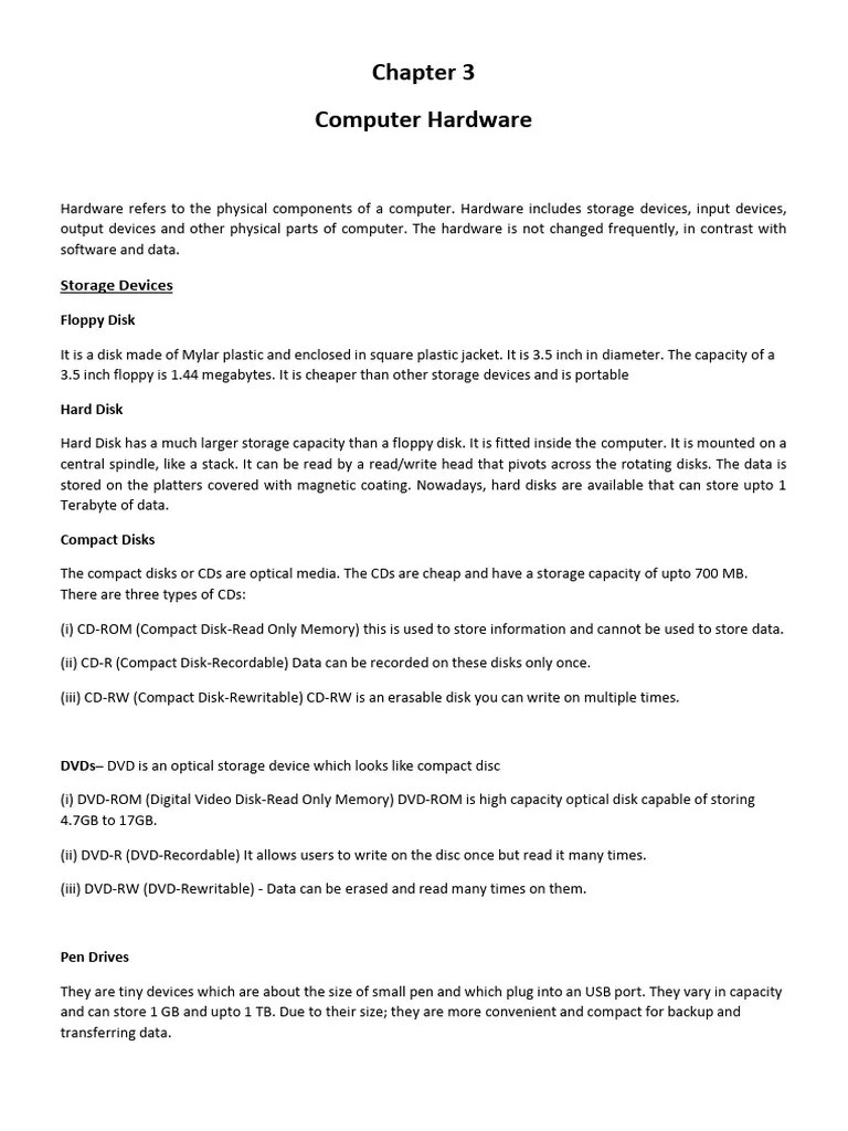 Ch3_Hardware | PDF | Printer (Computing) | Hard Disk Drive