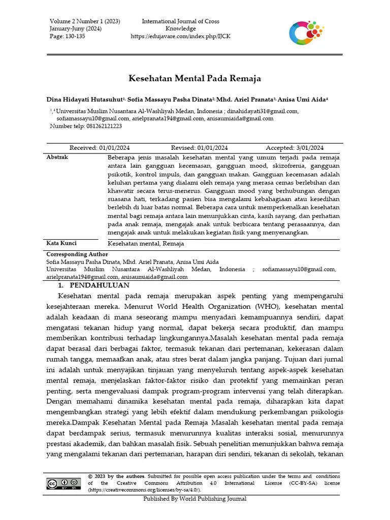 Kesehatan Mental Pada Remaja, Templat Crossknowledge | PDF