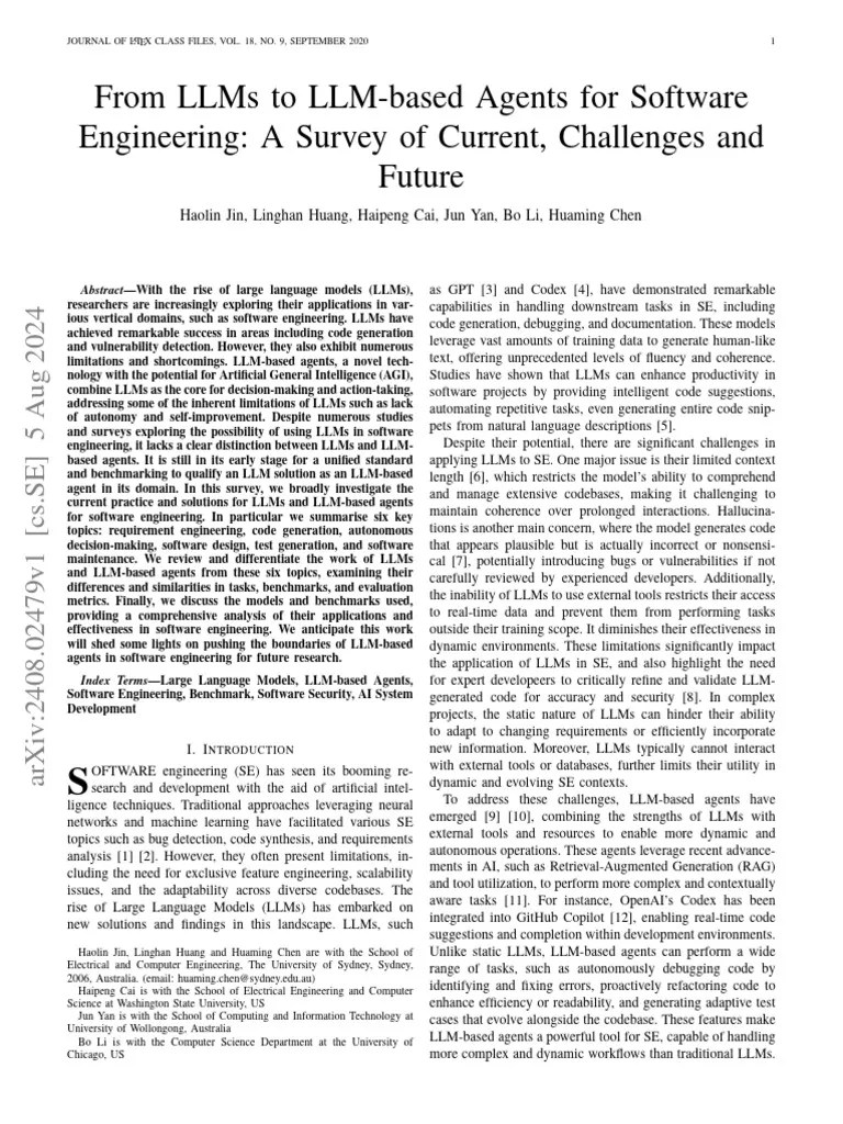 From LLMs To LLM Based Agents For Software Engineering 1723301316 | PDF ...