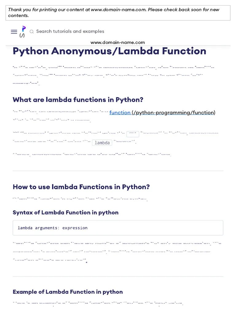 Python Lambda (Anonymous) Function | PDF