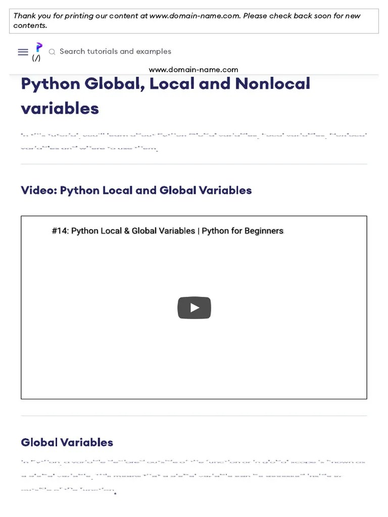 Python Global, Local And Nonlocal Variables (With Examples) | PDF