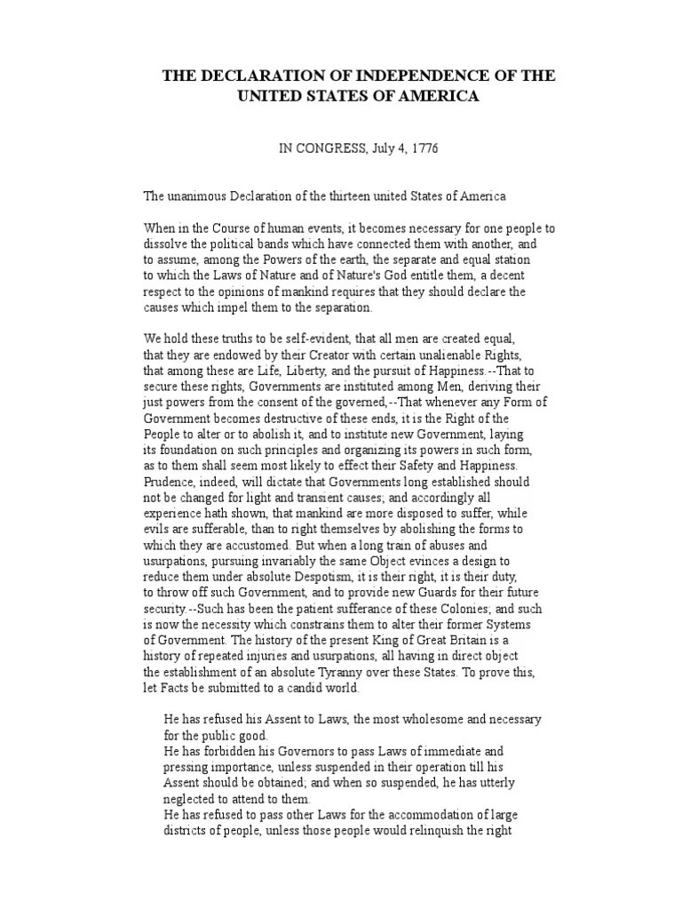 The Declaration Of Independence | PDF | United States Declaration Of Independence | Natural And ...