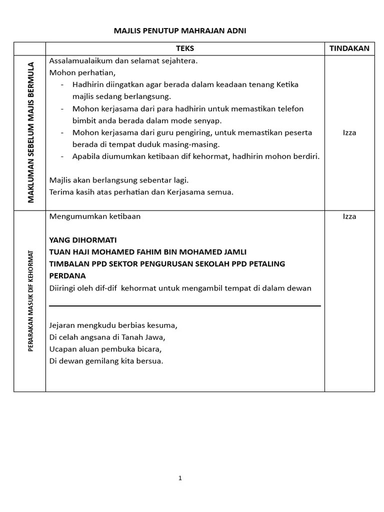 Teks Emcee Majlis Penutup Adni | PDF
