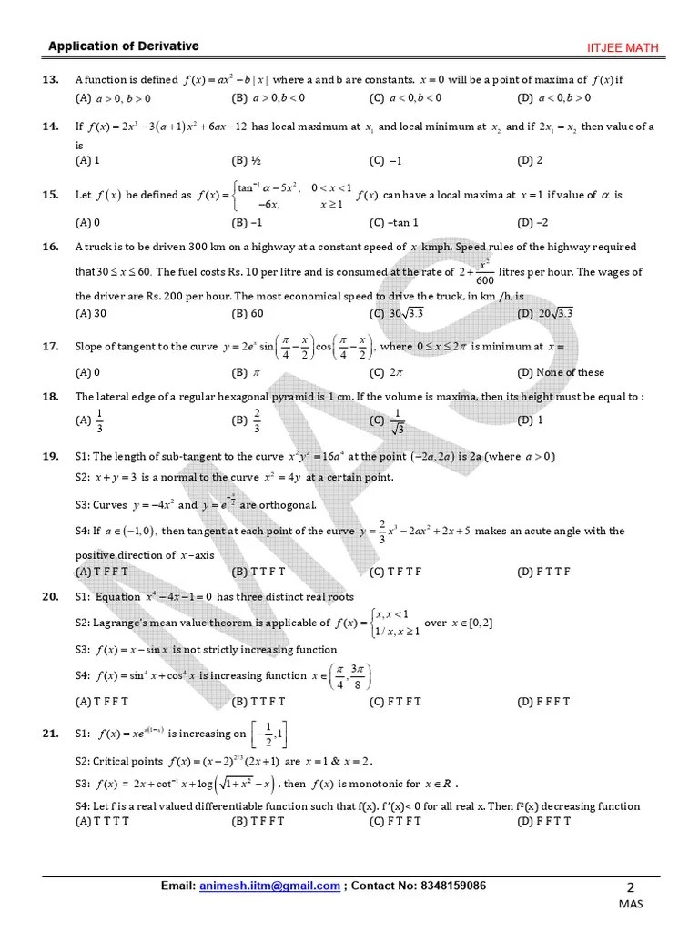 Application Of Derivate-1 (ADV) - 2 | PDF | Monotonic Function ...