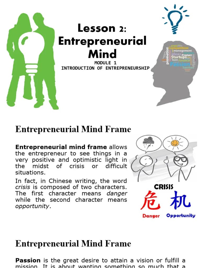 M1 Lesson2entrepreneurialmind 180712105115 | PDF | Entrepreneurship | Mind