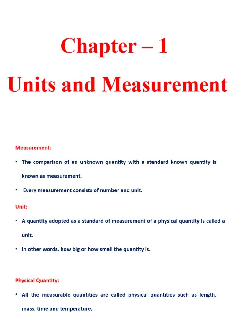 Chapter 1 - Units And Measurement | PDF | International System Of Units | Quantity