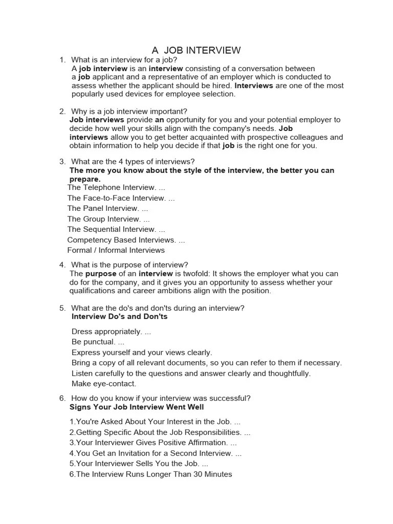 A JOB INTERVIEW | PDF | Job Interview | Interview